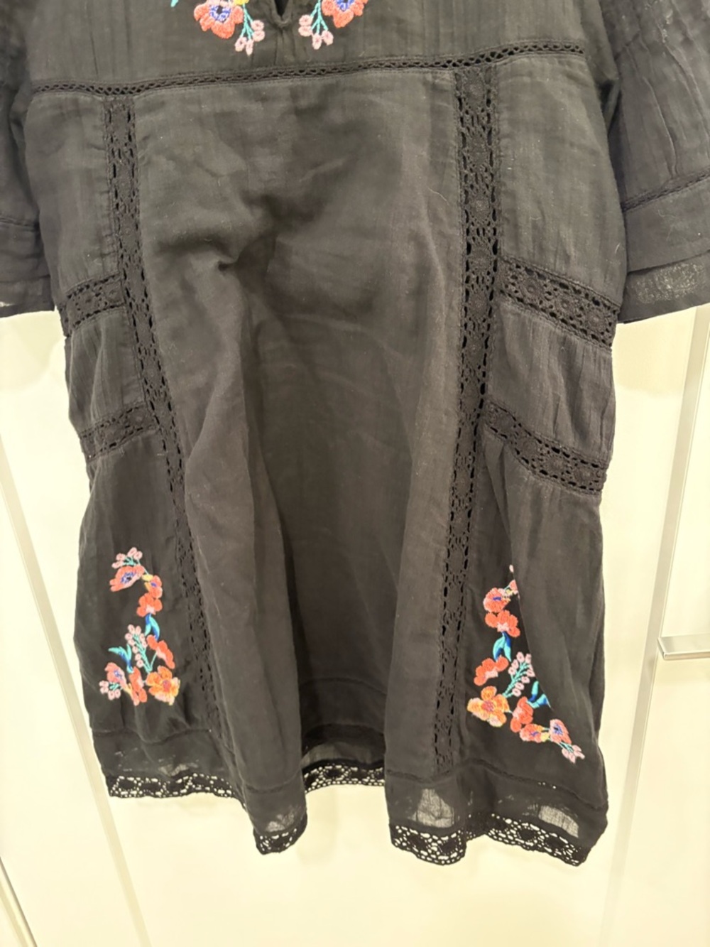 Free People Perfectly Victorian Black Cotton Embroidered Mini Dress Size XS - Picture 10 of 12